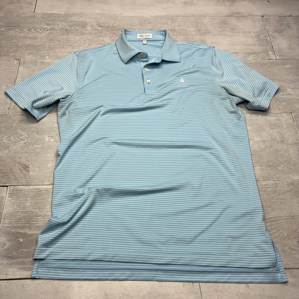 Peter Millar Summer Comfort Polo Mens Medium Blue Green Striped Golf Shirt M